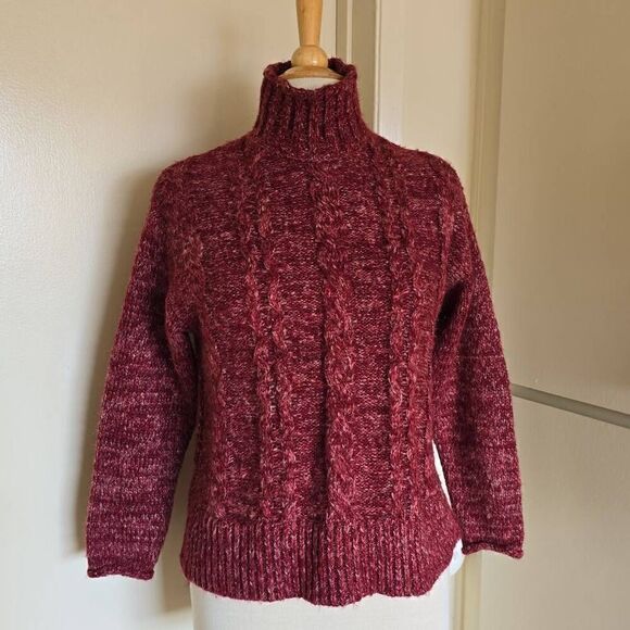 Forever 21 Multi Berry Turtleneck Cable knit sweater with ultrasuede elbow patch - Picture 1 of 6